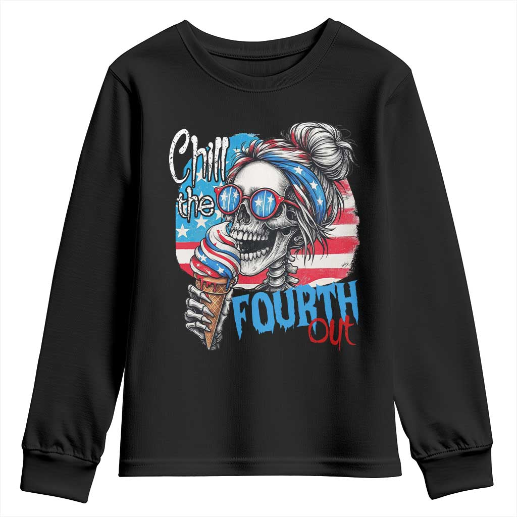 Funny Chill The Fourth Out 4th Of July Youth Sweatshirt Patriotic Skeleton Popsicle US Flag TS11 Black Print Your Wear