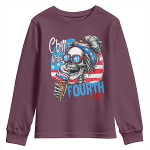 Funny Chill The Fourth Out 4th Of July Youth Sweatshirt Patriotic Skeleton Popsicle US Flag TS11 Maroon Print Your Wear