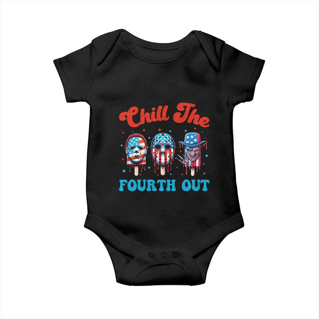 Funny Chill The Fourth Out Baby Onesie 4th of July Horror Movie Popsicle Mask USA Flag TS11 Black Print Your Wear
