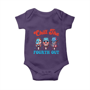 Funny Chill The Fourth Out Baby Onesie 4th of July Horror Movie Popsicle Mask USA Flag TS11 Purple Print Your Wear