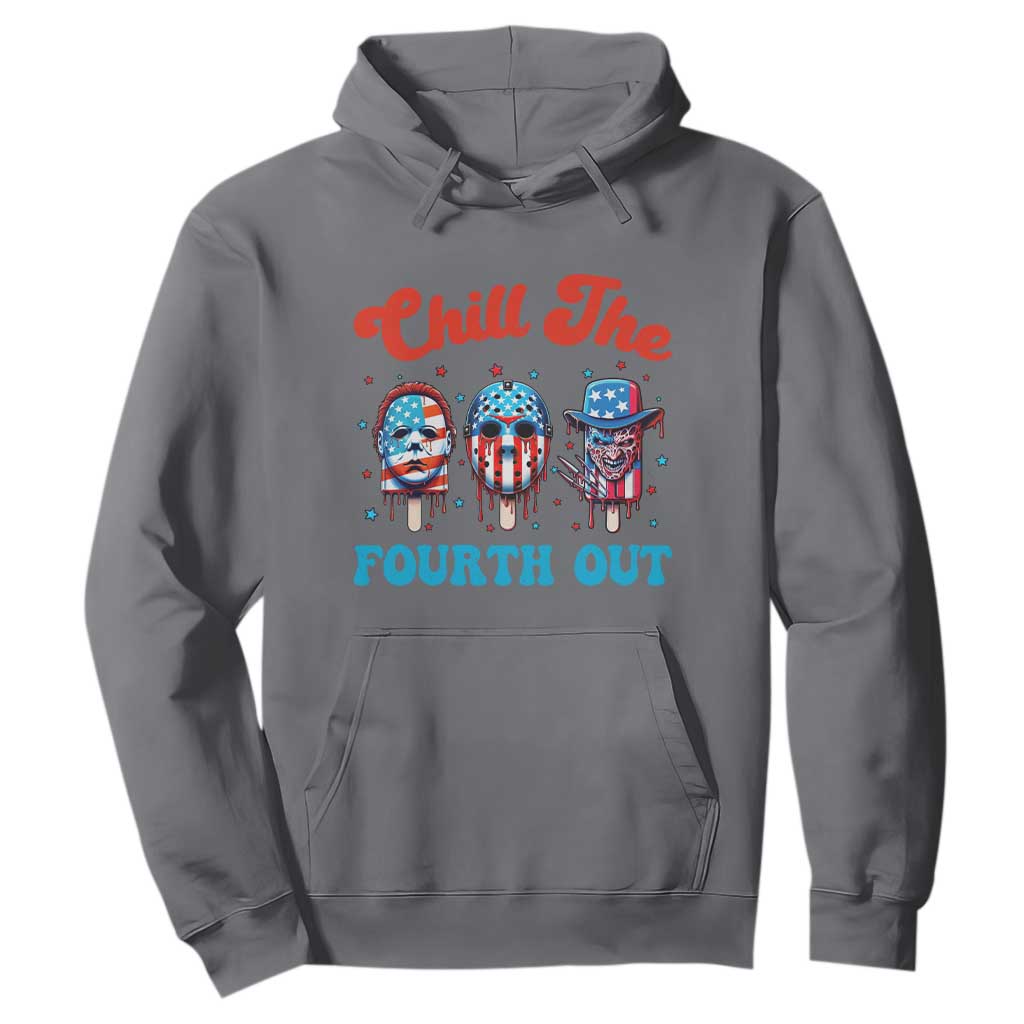 Funny Chill The Fourth Out Hoodie 4th of July Horror Movie Popsicle Mask USA Flag TS11 Charcoal Print Your Wear