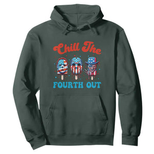 Funny Chill The Fourth Out Hoodie 4th of July Horror Movie Popsicle Mask USA Flag TS11 Dark Forest Green Print Your Wear