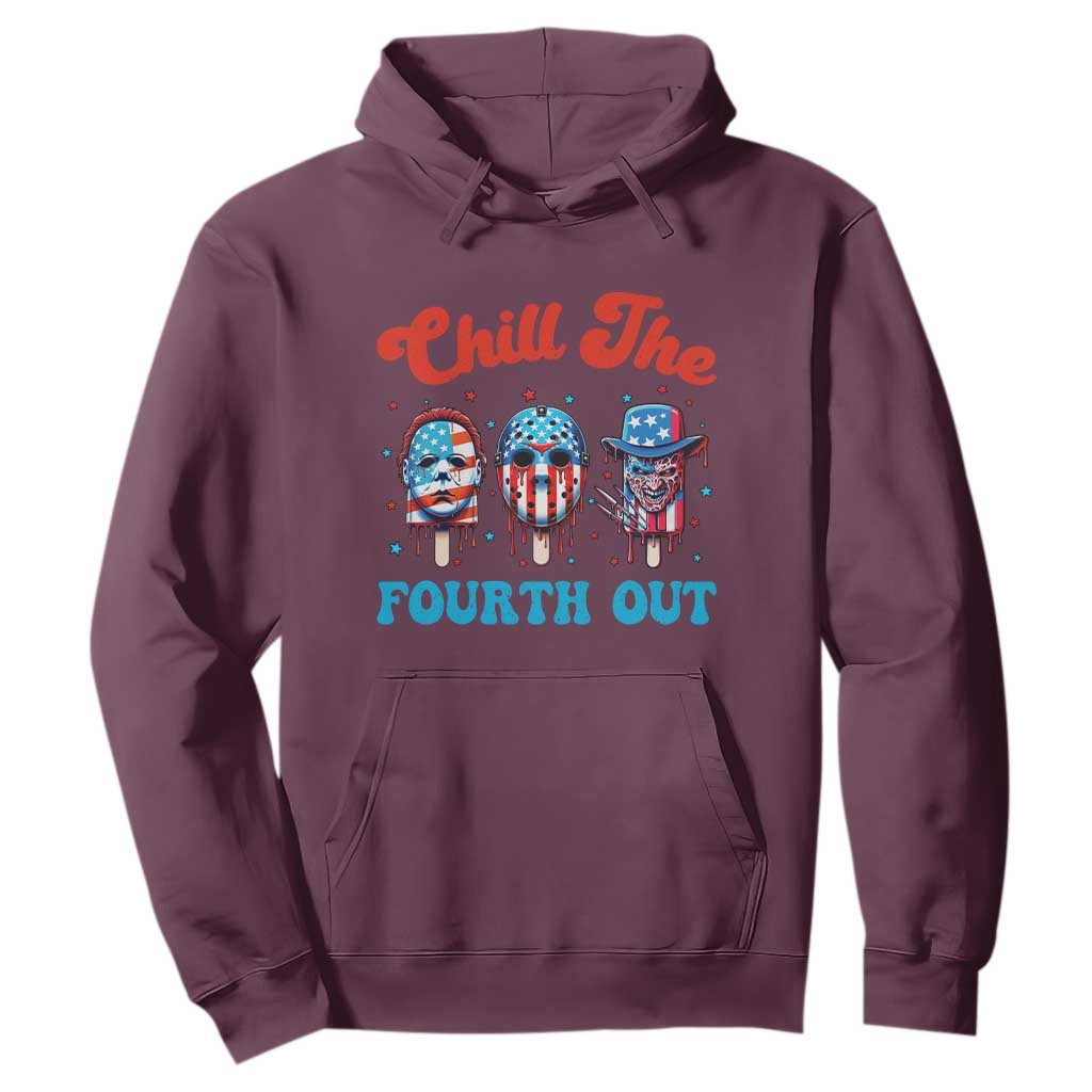 Funny Chill The Fourth Out Hoodie 4th of July Horror Movie Popsicle Mask USA Flag TS11 Maroon Print Your Wear
