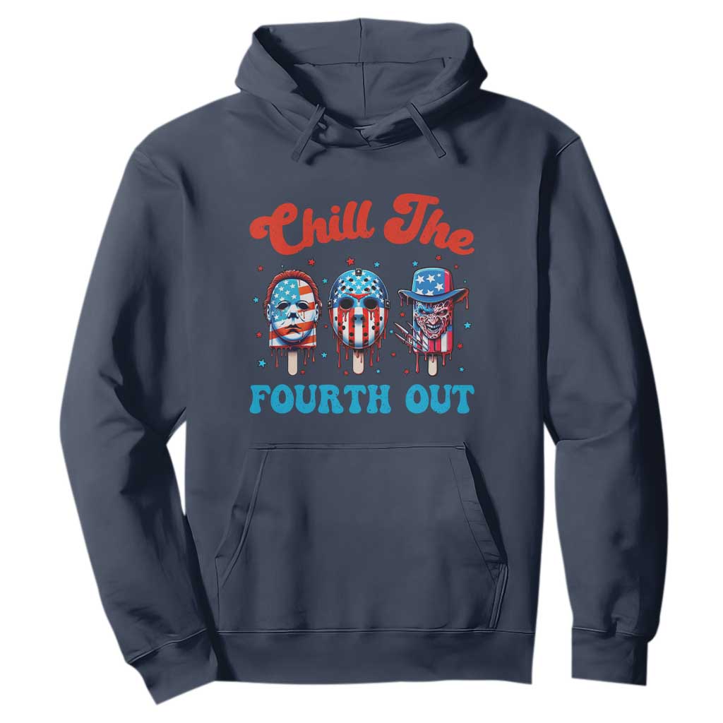 Funny Chill The Fourth Out Hoodie 4th of July Horror Movie Popsicle Mask USA Flag TS11 Navy Print Your Wear