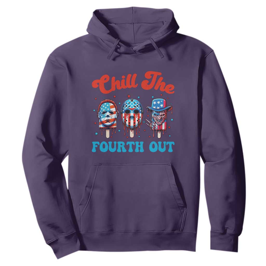 Funny Chill The Fourth Out Hoodie 4th of July Horror Movie Popsicle Mask USA Flag TS11 Purple Print Your Wear