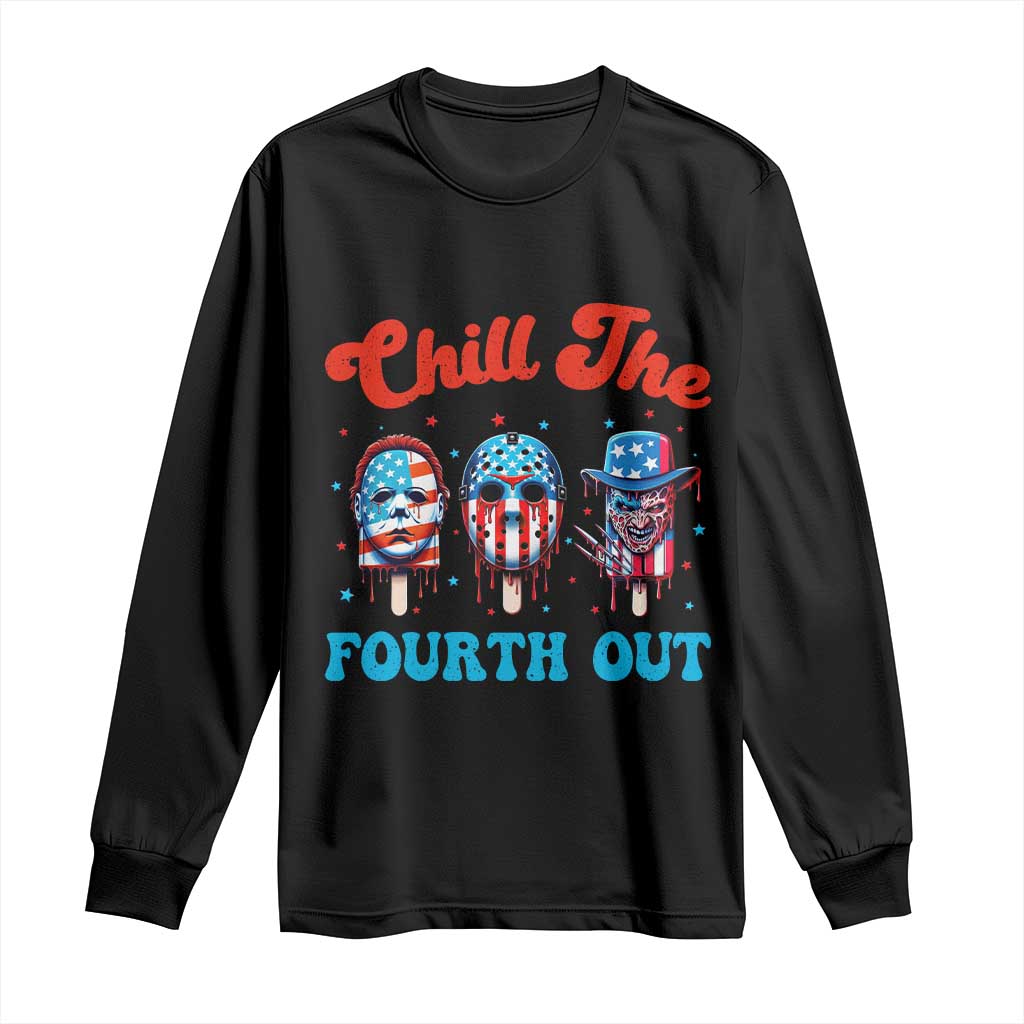 Funny Chill The Fourth Out Long Sleeve Shirt 4th of July Horror Movie Popsicle Mask USA Flag TS11 Black Print Your Wear