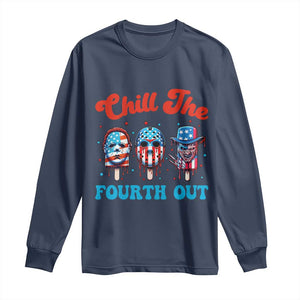 Funny Chill The Fourth Out Long Sleeve Shirt 4th of July Horror Movie Popsicle Mask USA Flag TS11 Navy Print Your Wear