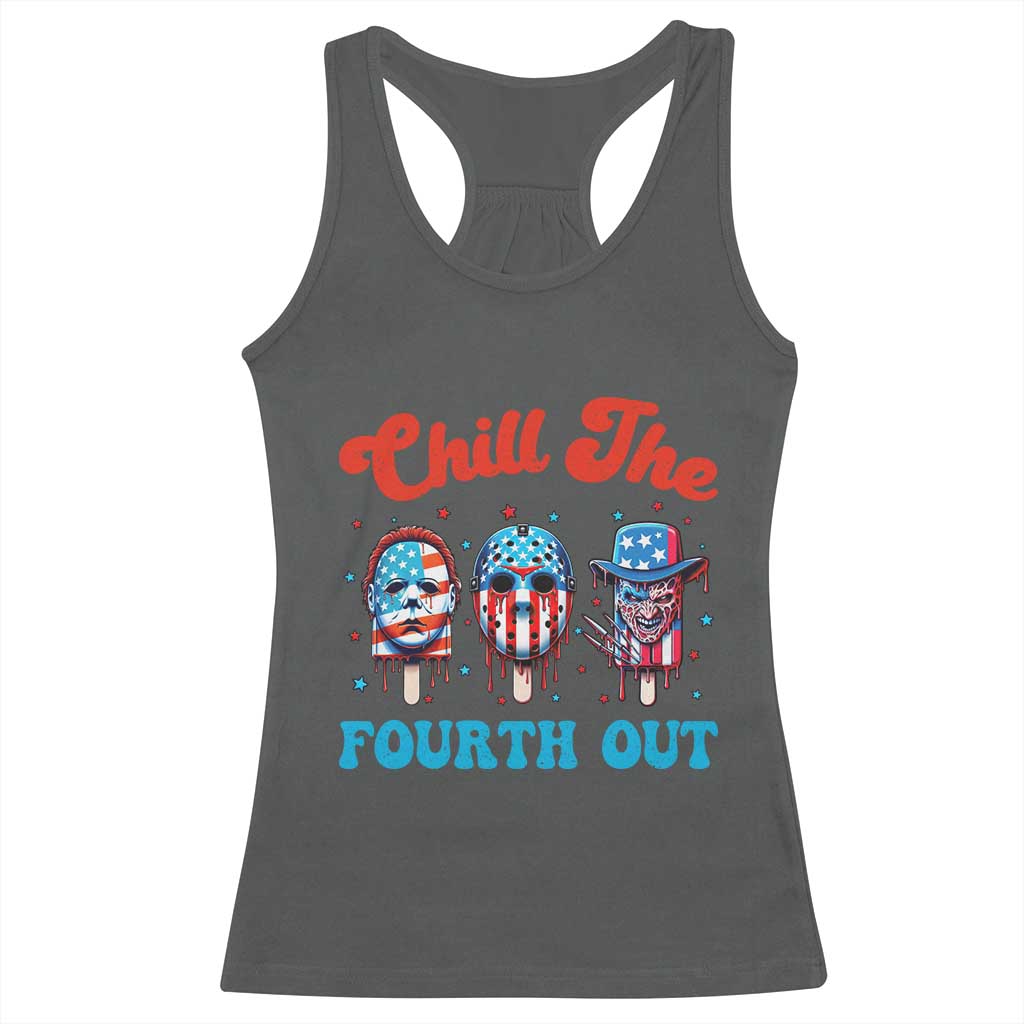 Funny Chill The Fourth Out Racerback Tank Top 4th of July Horror Movie Popsicle Mask USA Flag TS11 Dark Heather Print Your Wear