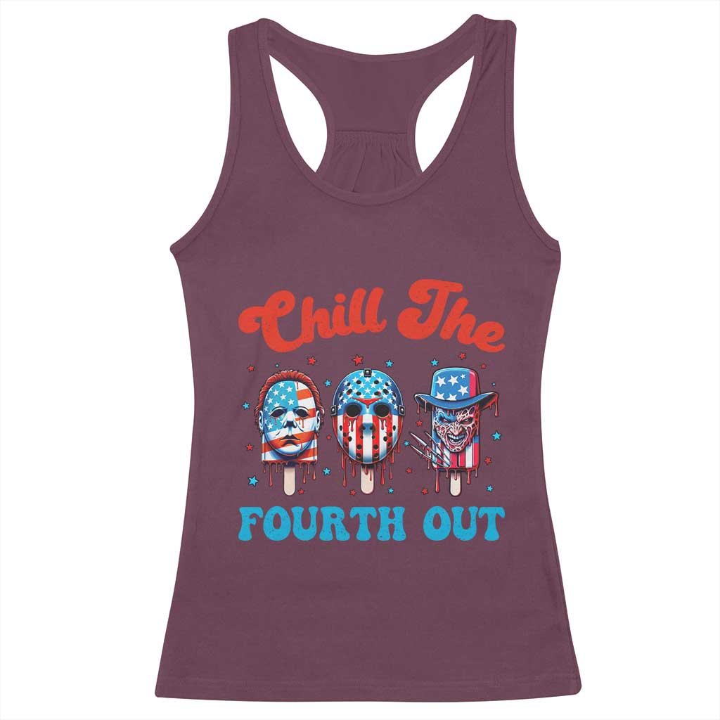Funny Chill The Fourth Out Racerback Tank Top 4th of July Horror Movie Popsicle Mask USA Flag TS11 Maroon Print Your Wear