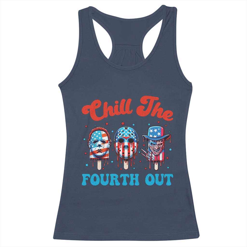 Funny Chill The Fourth Out Racerback Tank Top 4th of July Horror Movie Popsicle Mask USA Flag TS11 Navy Print Your Wear