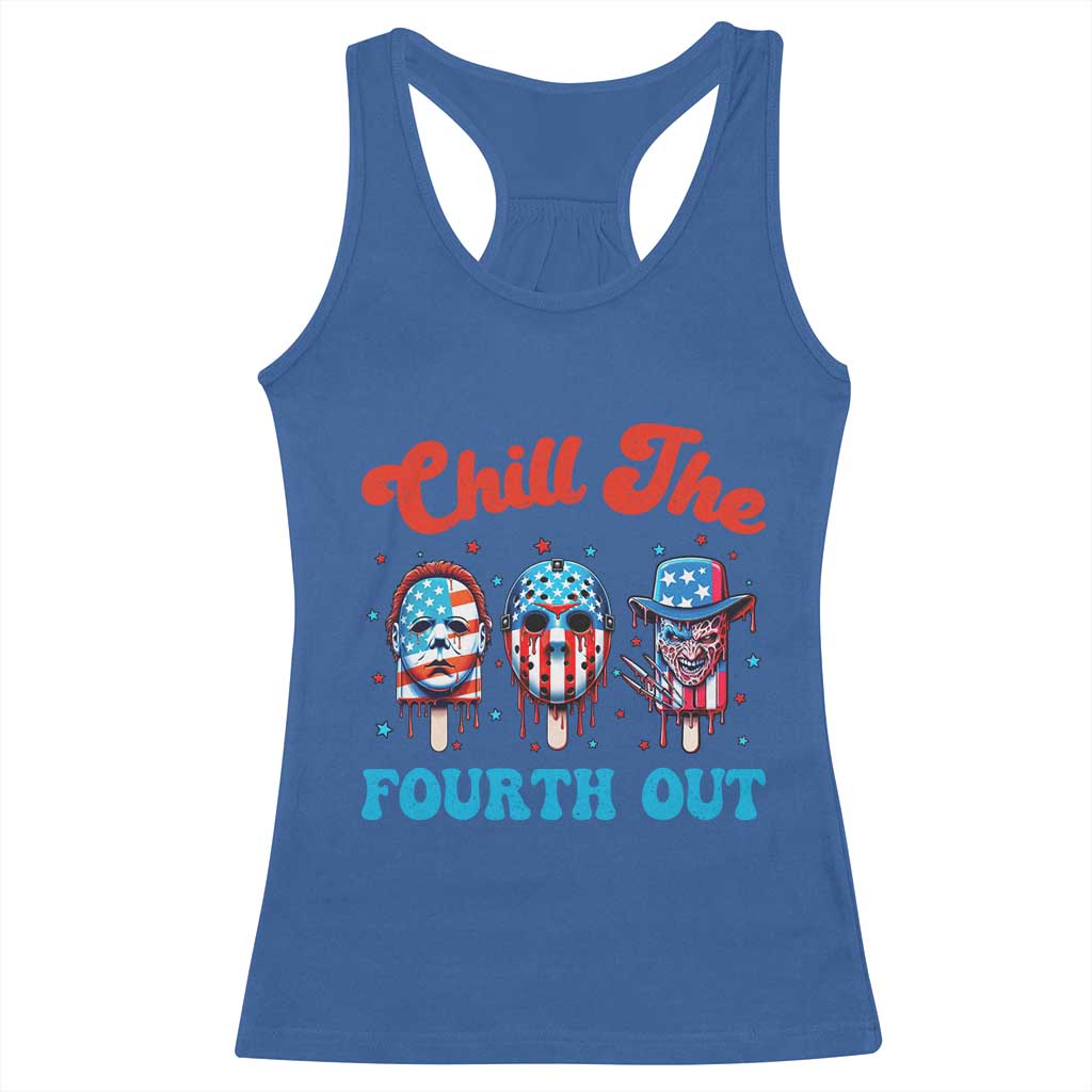 Funny Chill The Fourth Out Racerback Tank Top 4th of July Horror Movie Popsicle Mask USA Flag TS11 Royal Blue Print Your Wear