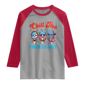 Funny Chill The Fourth Out Raglan Shirt 4th of July Horror Movie Popsicle Mask USA Flag TS11 Sport Gray Red Print Your Wear