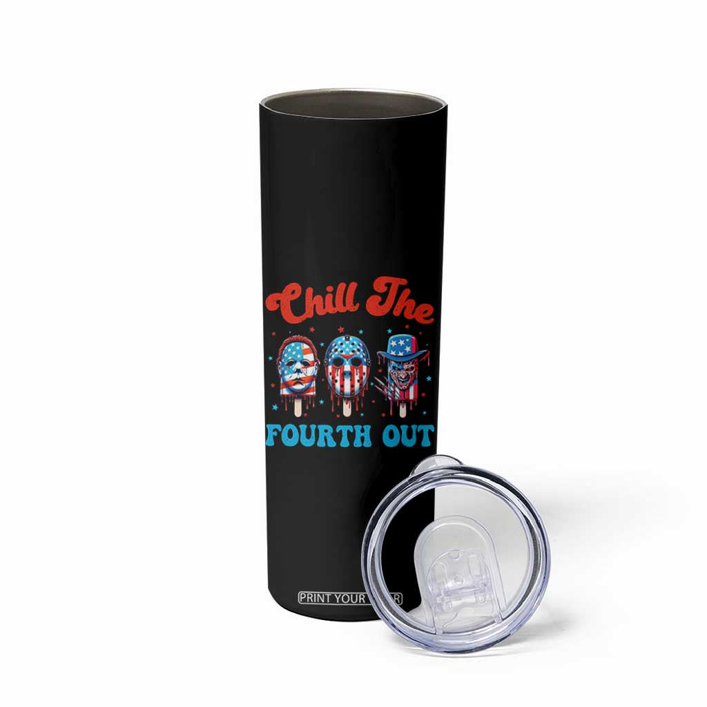 Funny Chill The Fourth Out Skinny Tumbler 4th of July Horror Movie Popsicle Mask USA Flag TS11 Print Your Wear