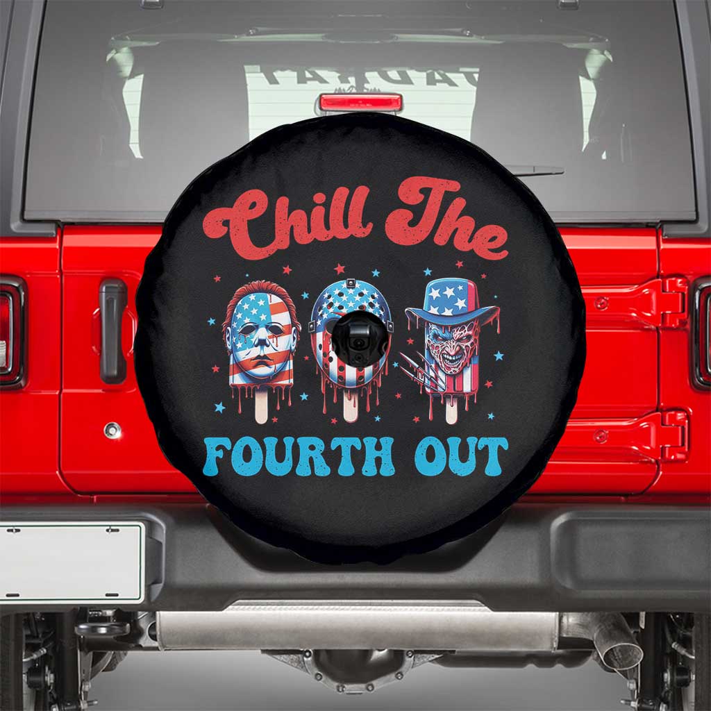 Funny Chill The Fourth Out Spare Tire Cover 4th of July Horror Movie Popsicle Mask USA Flag TS11 Black Print Your Wear