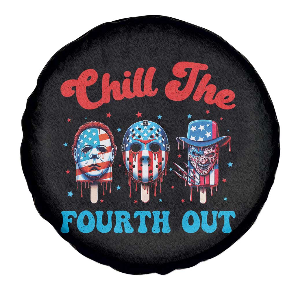 Funny Chill The Fourth Out Spare Tire Cover 4th of July Horror Movie Popsicle Mask USA Flag TS11 Print Your Wear