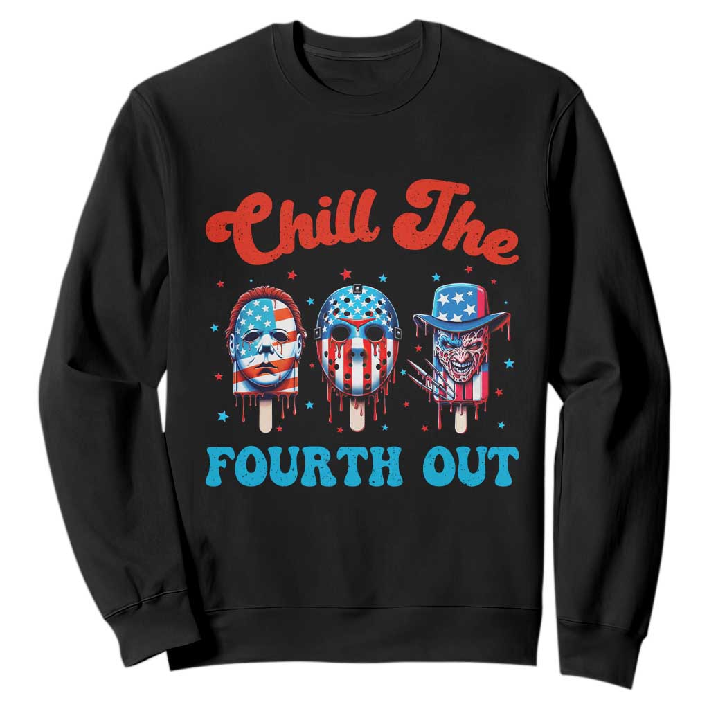 Funny Chill The Fourth Out Sweatshirt 4th of July Horror Movie Popsicle Mask USA Flag TS11 Black Print Your Wear
