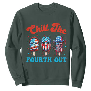 Funny Chill The Fourth Out Sweatshirt 4th of July Horror Movie Popsicle Mask USA Flag TS11 Dark Forest Green Print Your Wear