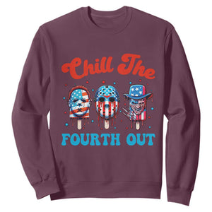 Funny Chill The Fourth Out Sweatshirt 4th of July Horror Movie Popsicle Mask USA Flag TS11 Maroon Print Your Wear