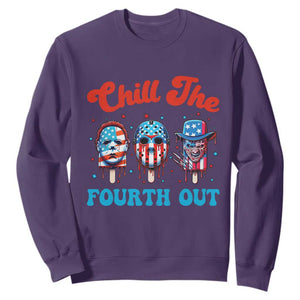 Funny Chill The Fourth Out Sweatshirt 4th of July Horror Movie Popsicle Mask USA Flag TS11 Purple Print Your Wear