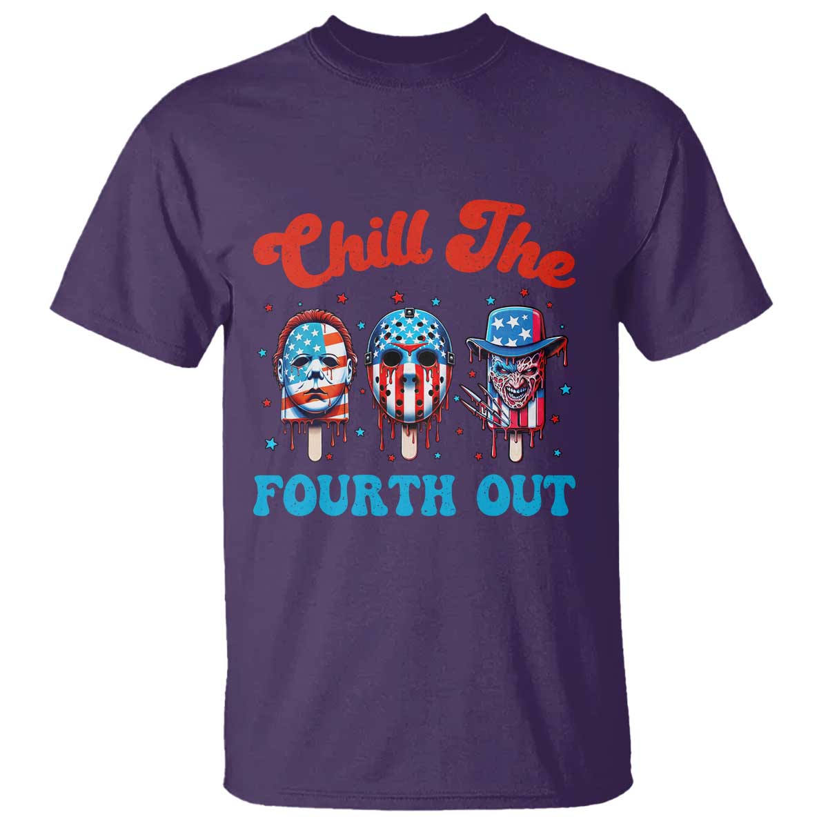 Funny Chill The Fourth Out T Shirt 4th of July Horror Movie Popsicle Mask USA Flag TS11 Purple Print Your Wear