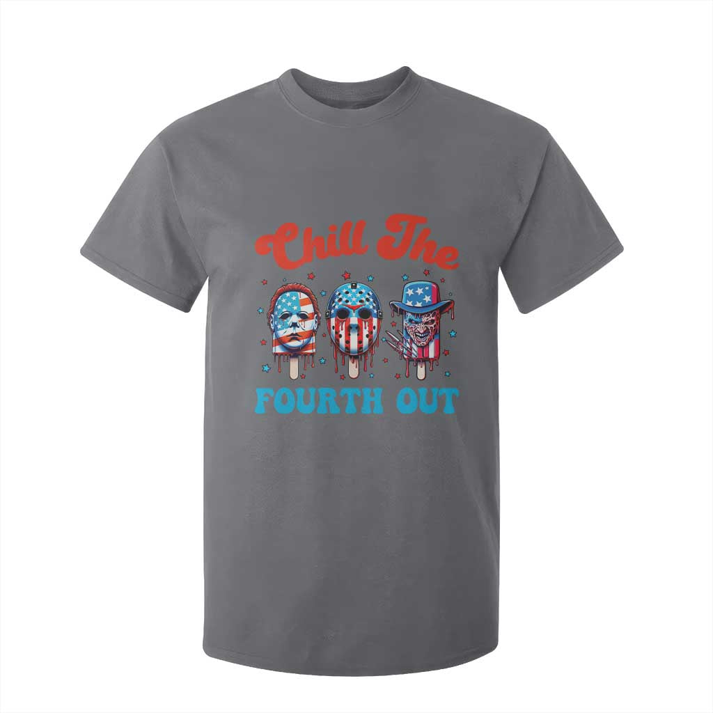 Funny Chill The Fourth Out T Shirt For Kid 4th of July Horror Movie Popsicle Mask USA Flag TS11 Charcoal Print Your Wear