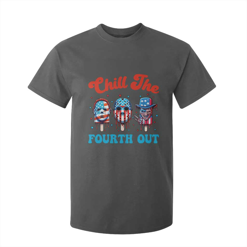 Funny Chill The Fourth Out T Shirt For Kid 4th of July Horror Movie Popsicle Mask USA Flag TS11 Dark Heather Print Your Wear