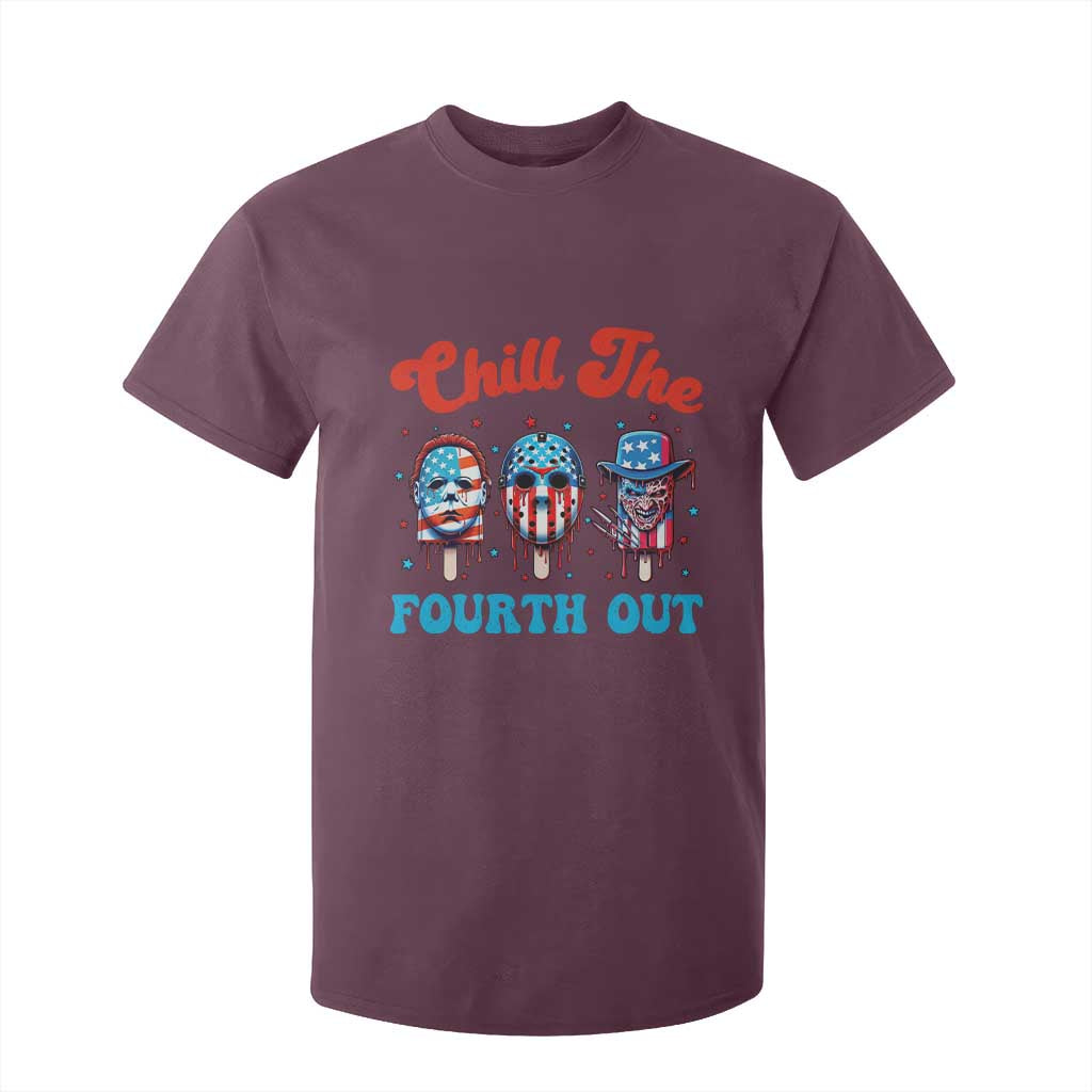 Funny Chill The Fourth Out T Shirt For Kid 4th of July Horror Movie Popsicle Mask USA Flag TS11 Maroon Print Your Wear