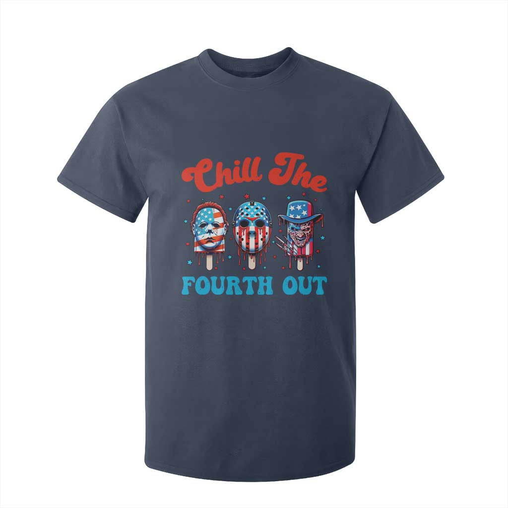 Funny Chill The Fourth Out T Shirt For Kid 4th of July Horror Movie Popsicle Mask USA Flag TS11 Navy Print Your Wear
