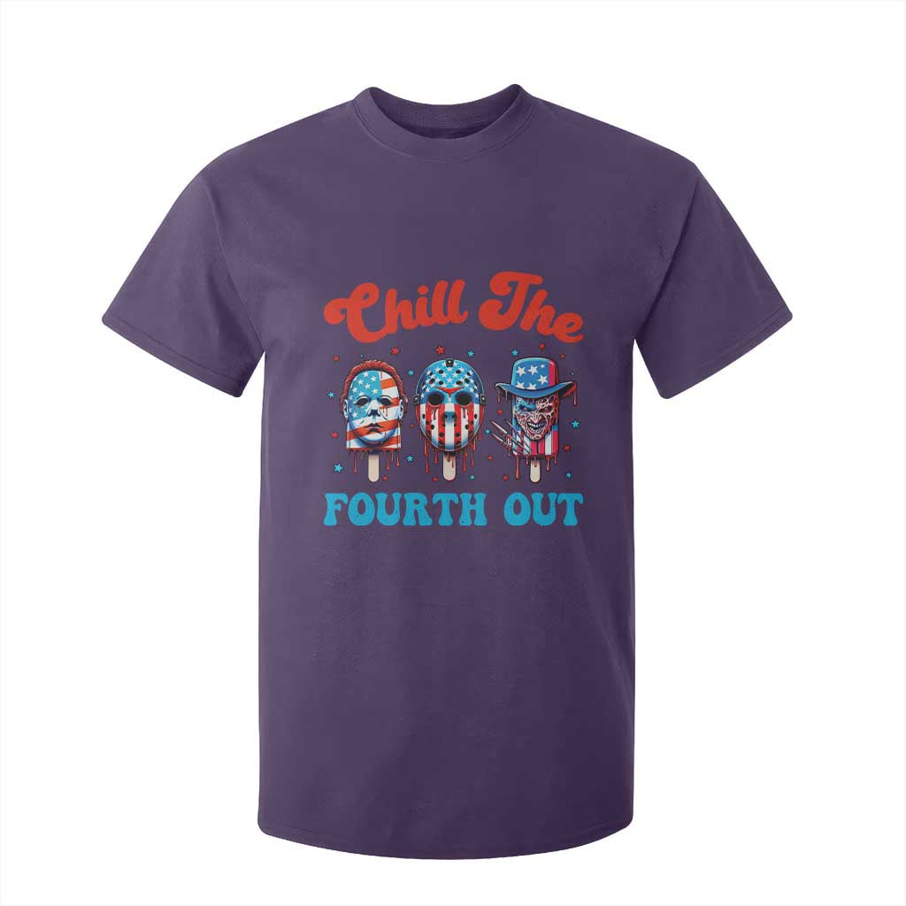 Funny Chill The Fourth Out T Shirt For Kid 4th of July Horror Movie Popsicle Mask USA Flag TS11 Purple Print Your Wear