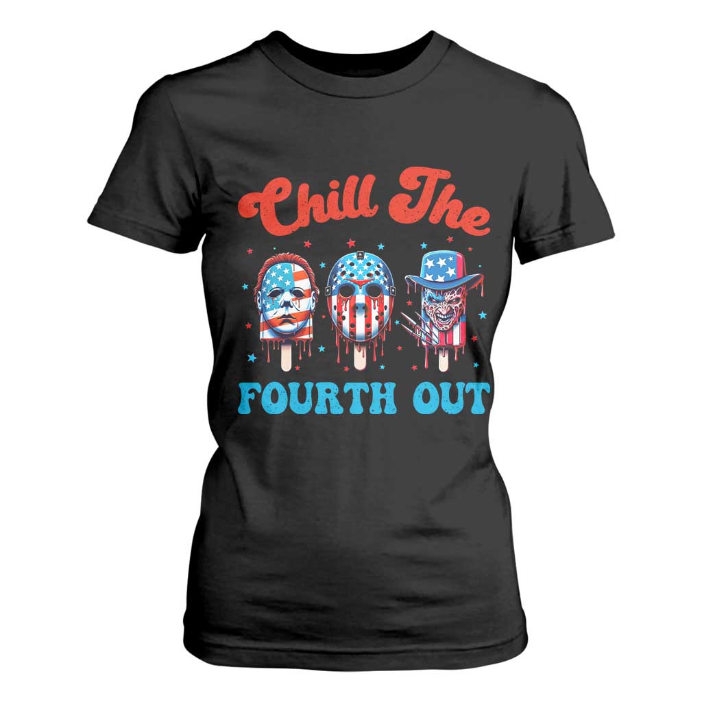 Funny Chill The Fourth Out T Shirt For Women 4th of July Horror Movie Popsicle Mask USA Flag TS11 Black Print Your Wear