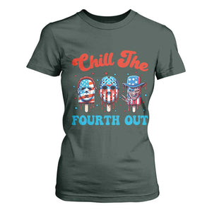 Funny Chill The Fourth Out T Shirt For Women 4th of July Horror Movie Popsicle Mask USA Flag TS11 Dark Forest Green Print Your Wear