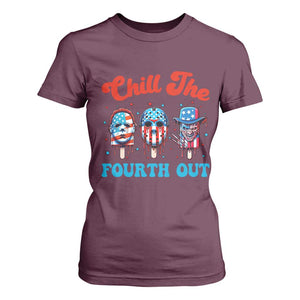 Funny Chill The Fourth Out T Shirt For Women 4th of July Horror Movie Popsicle Mask USA Flag TS11 Maroon Print Your Wear