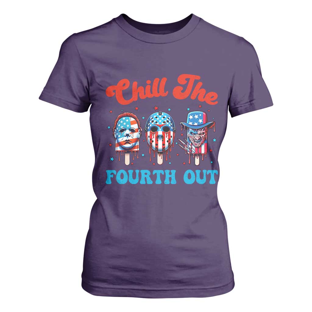 Funny Chill The Fourth Out T Shirt For Women 4th of July Horror Movie Popsicle Mask USA Flag TS11 Purple Print Your Wear