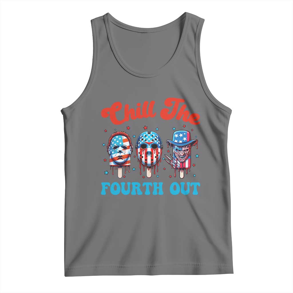 Funny Chill The Fourth Out Tank Top 4th of July Horror Movie Popsicle Mask USA Flag TS11 Black Heather Print Your Wear