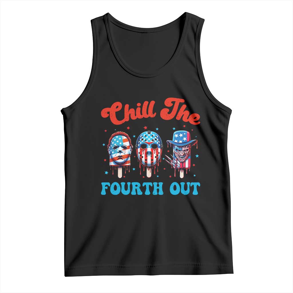 Funny Chill The Fourth Out Tank Top 4th of July Horror Movie Popsicle Mask USA Flag TS11 Black Print Your Wear
