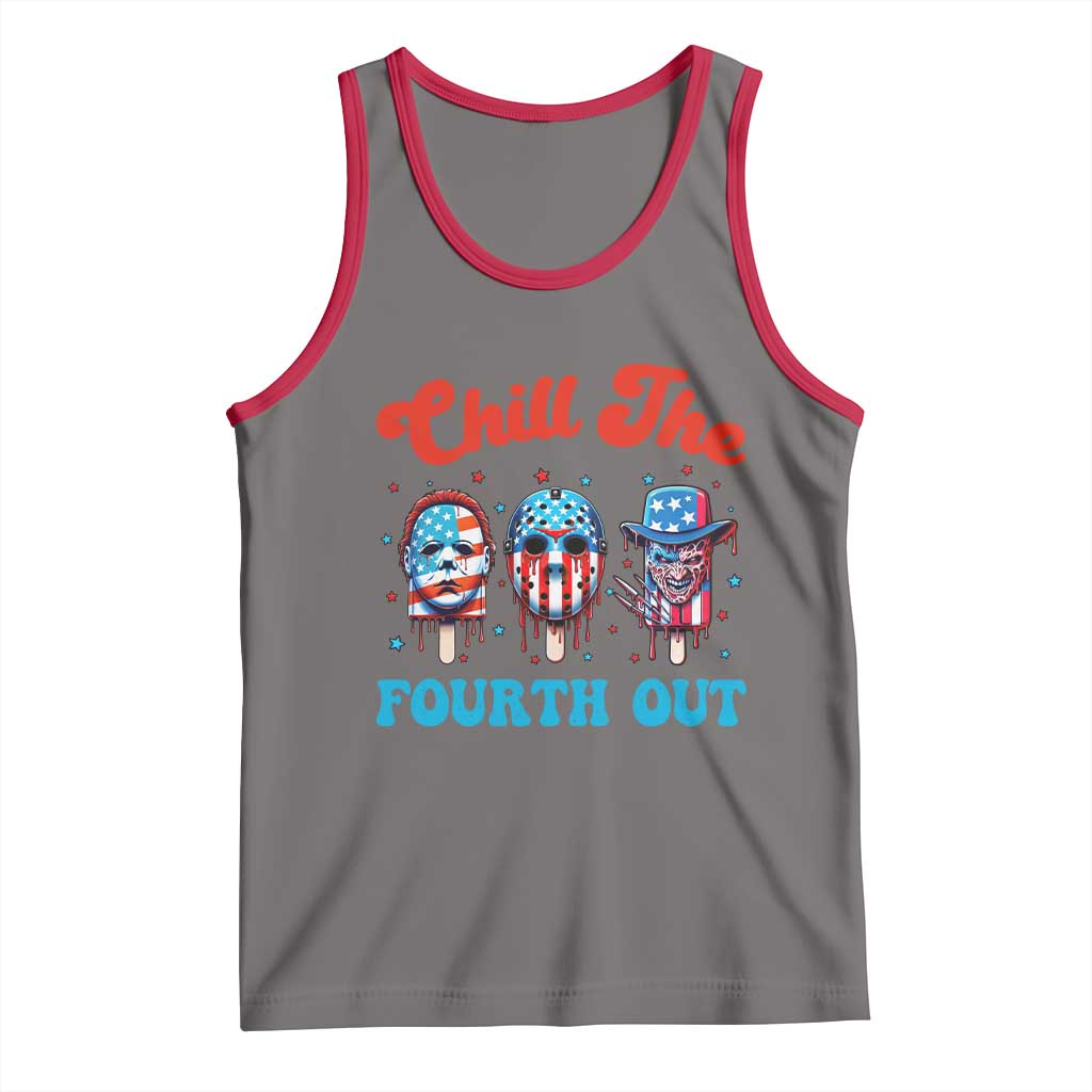Funny Chill The Fourth Out Tank Top 4th of July Horror Movie Popsicle Mask USA Flag TS11 Deep Heather Red Print Your Wear