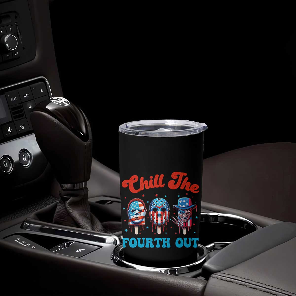 Funny Chill The Fourth Out Tumbler Cup 4th of July Horror Movie Popsicle Mask USA Flag TS11 Print Your Wear