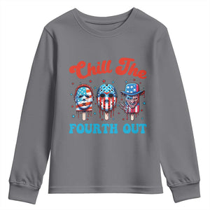 Funny Chill The Fourth Out Youth Sweatshirt 4th of July Horror Movie Popsicle Mask USA Flag TS11 Charcoal Print Your Wear