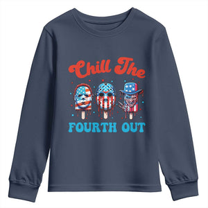 Funny Chill The Fourth Out Youth Sweatshirt 4th of July Horror Movie Popsicle Mask USA Flag TS11 Navy Print Your Wear