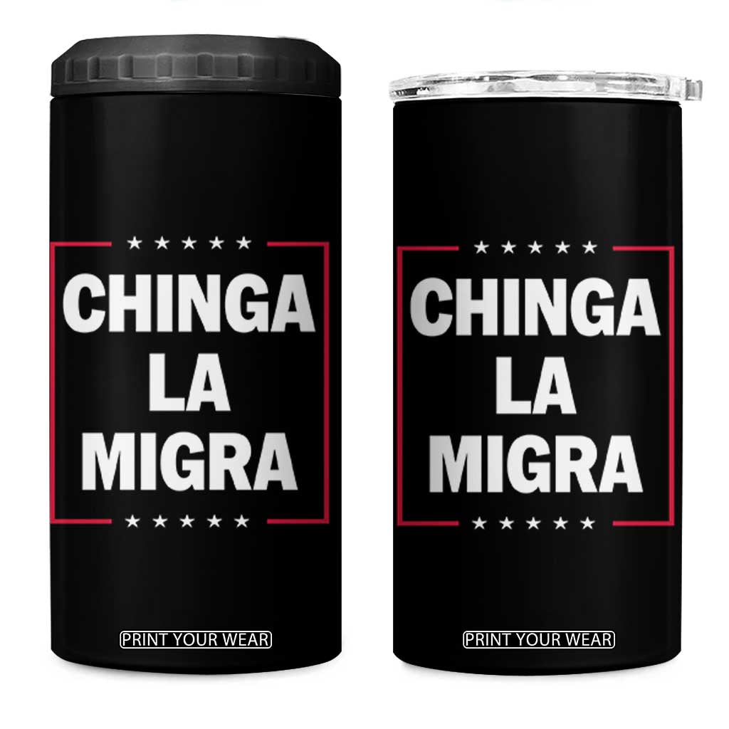 Funny Chinga La Migra 4 in 1 Can Cooler Tumbler Star Stripes TS11 One Size: 16 oz Black Print Your Wear
