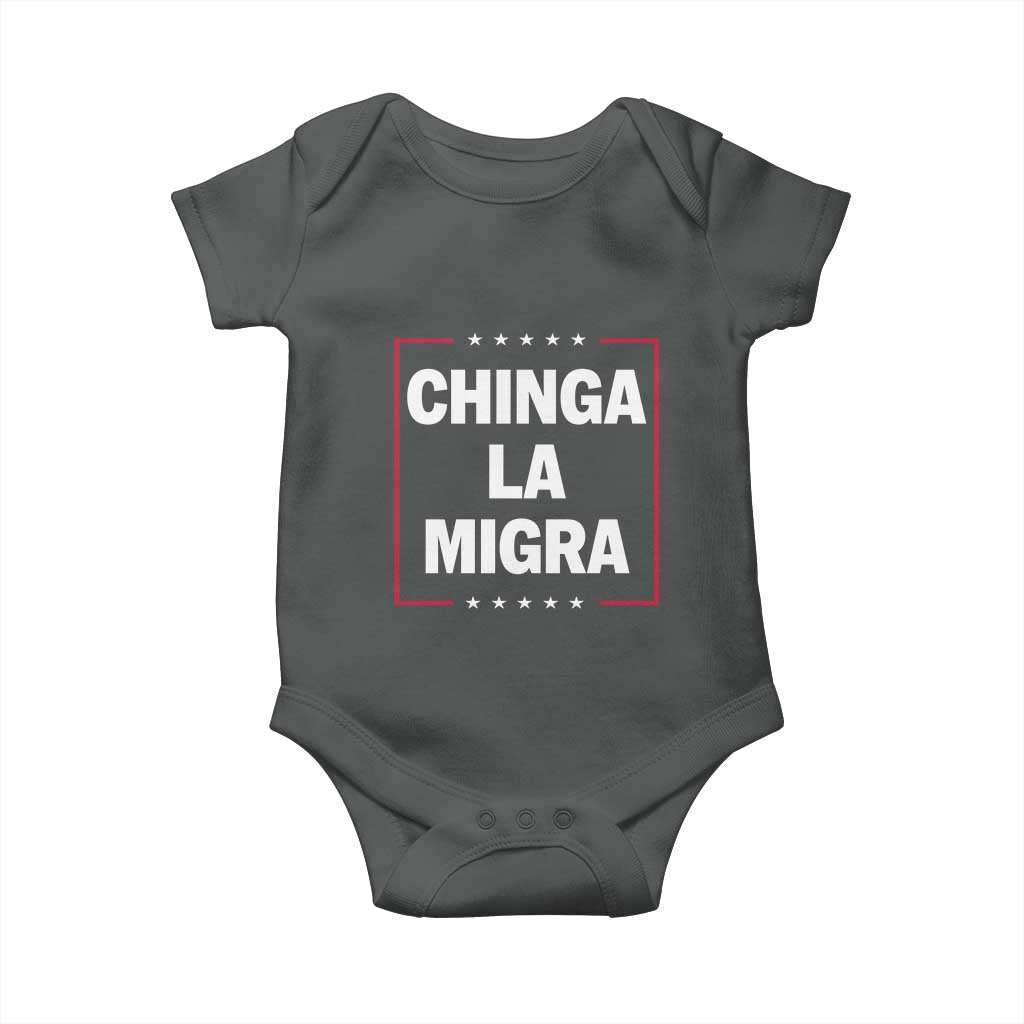 Funny Chinga La Migra Baby Onesie Star Stripes TS11 Dark Heather Print Your Wear