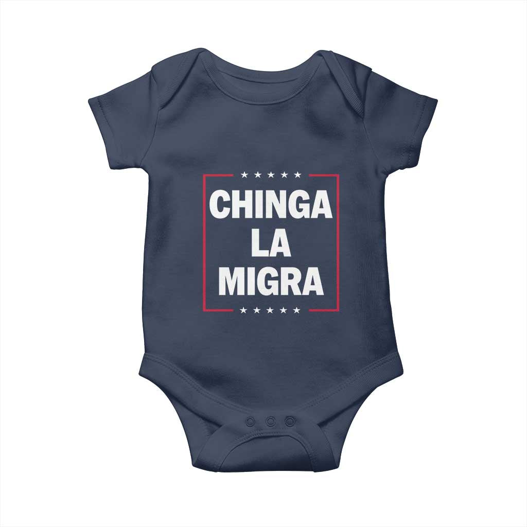 Funny Chinga La Migra Baby Onesie Star Stripes TS11 Navy Print Your Wear