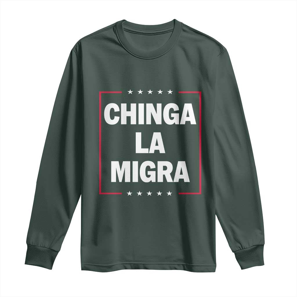 Funny Chinga La Migra Long Sleeve Shirt Star Stripes TS11 Dark Forest Green Print Your Wear