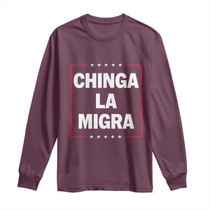 Funny Chinga La Migra Long Sleeve Shirt Star Stripes TS11 Maroon Print Your Wear