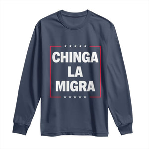 Funny Chinga La Migra Long Sleeve Shirt Star Stripes TS11 Navy Print Your Wear