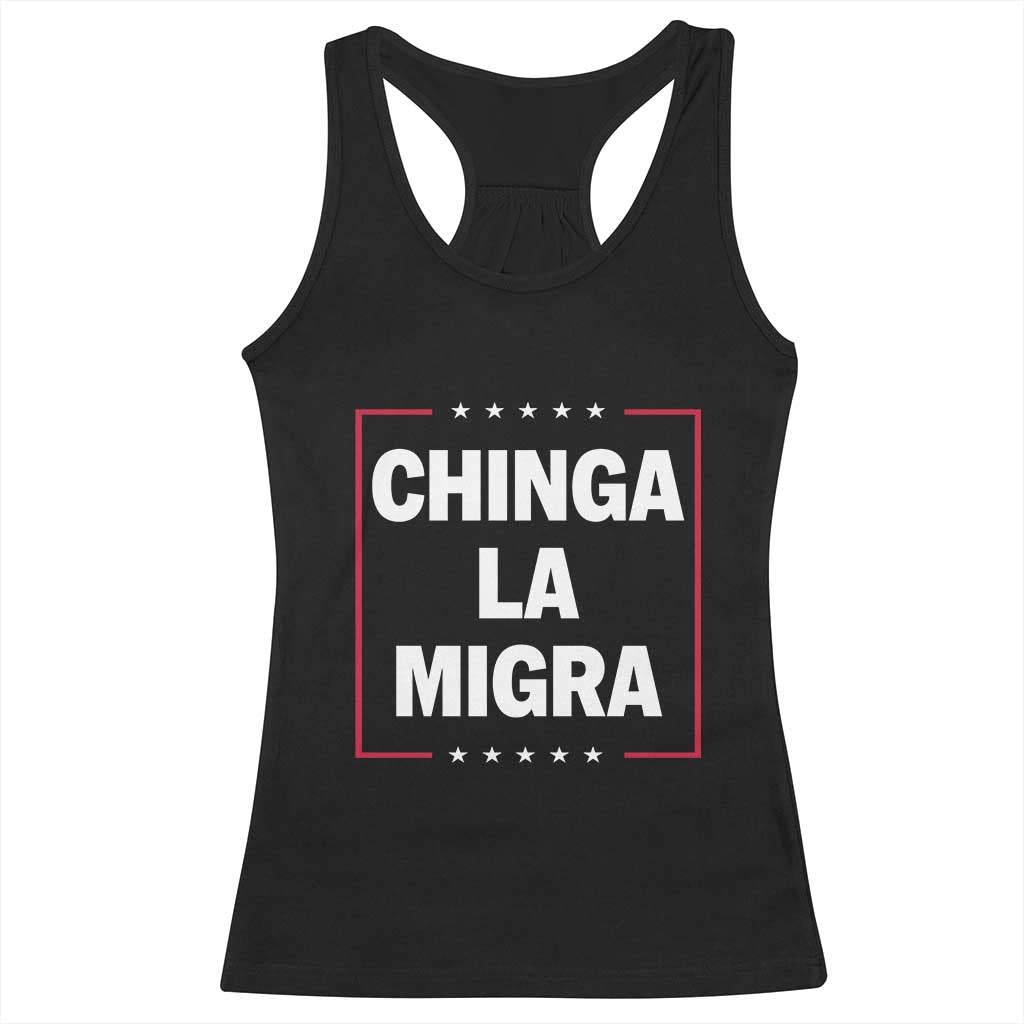 Funny Chinga La Migra Racerback Tank Top Star Stripes TS11 Black Print Your Wear