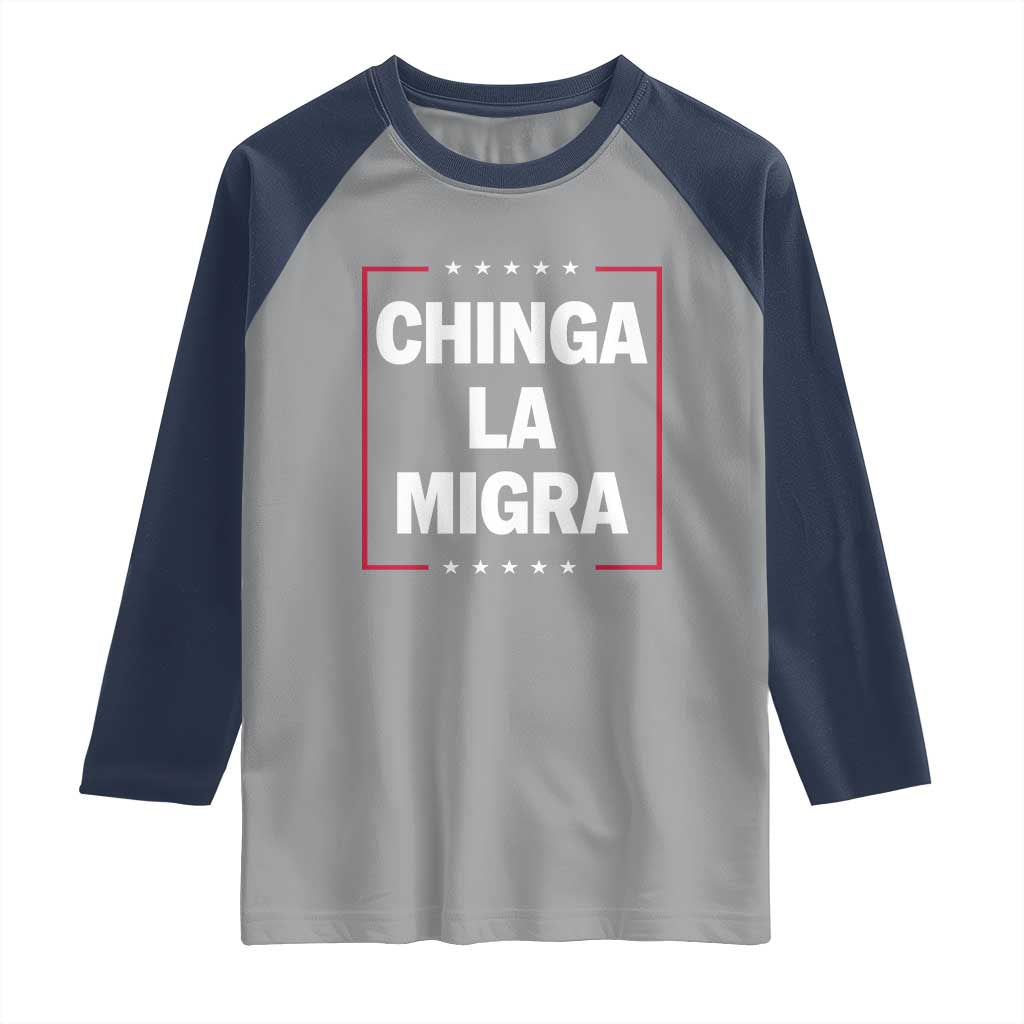 Funny Chinga La Migra Raglan Shirt Star Stripes TS11 Sport Gray Navy Print Your Wear