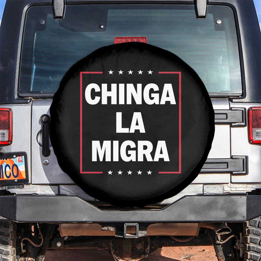 Funny Chinga La Migra Spare Tire Cover Star Stripes TS11 No hole Black Print Your Wear