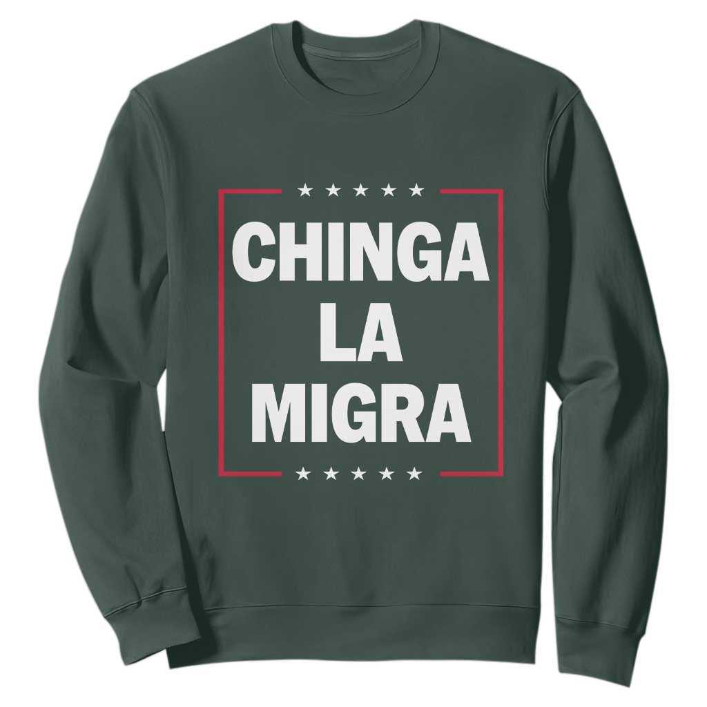 Funny Chinga La Migra Sweatshirt Star Stripes TS11 Dark Forest Green Print Your Wear