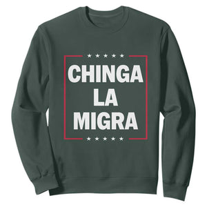 Funny Chinga La Migra Sweatshirt Star Stripes TS11 Dark Forest Green Print Your Wear
